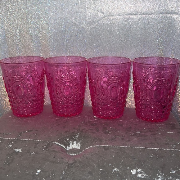4 cups pink luxury barbiecore plastic 50s design cute neon see through stackable - Picture 2 of 9